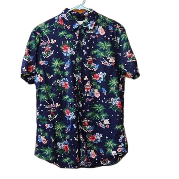Free Planet Blue and Green Casual Button Down Shirts with Tropical Prints - Picture 1 of 14